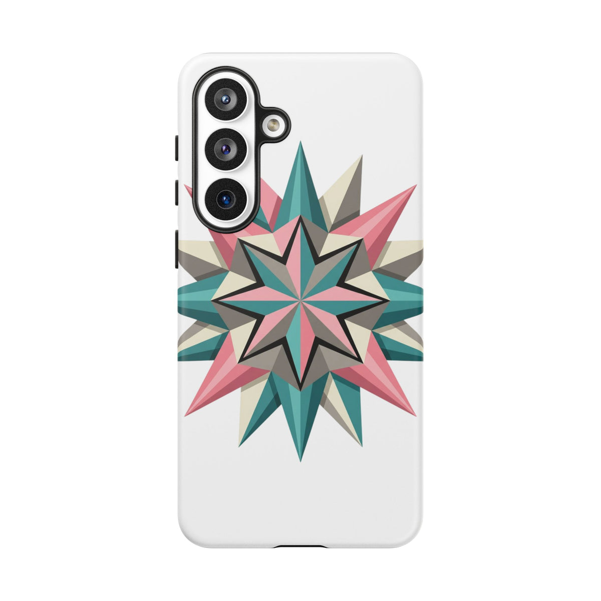 Geometric Star Tough Phone Case – Pink Teal Compass Design