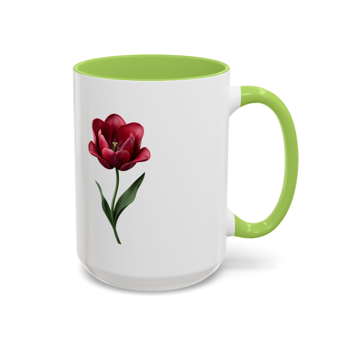Red Tulip Accent Coffee Mug – Floral 11/15oz Ceramic Mug