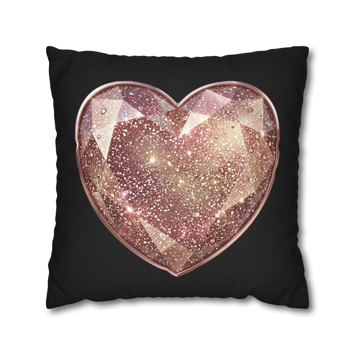 Glitter Rose Gold Crystal Heart Pillowcase- Black