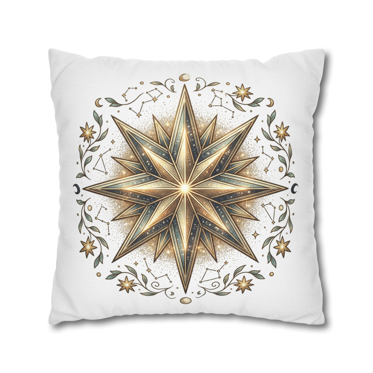 Gold Nautical Star Decorative Pillowcase — Coastal Boho Accent