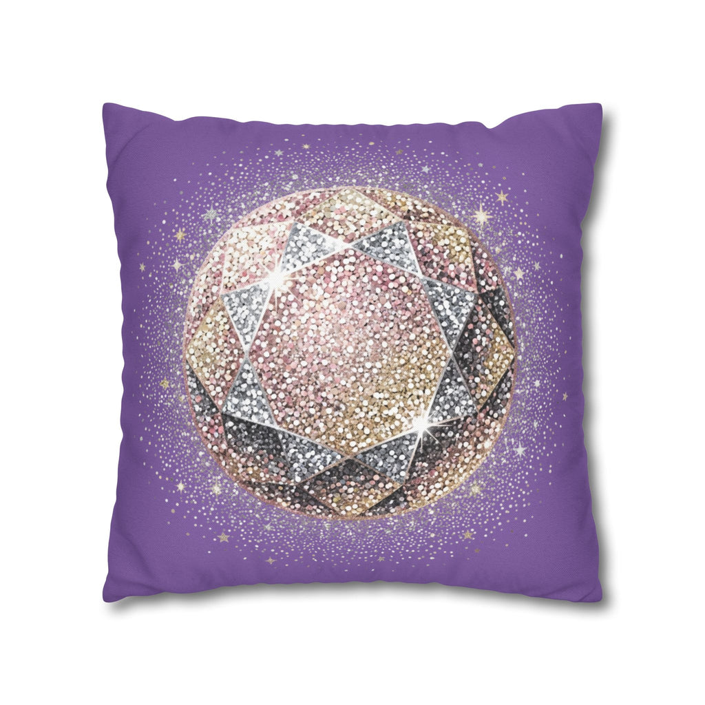 Glittery Light Purple Spun Polyester Square Pillowcase