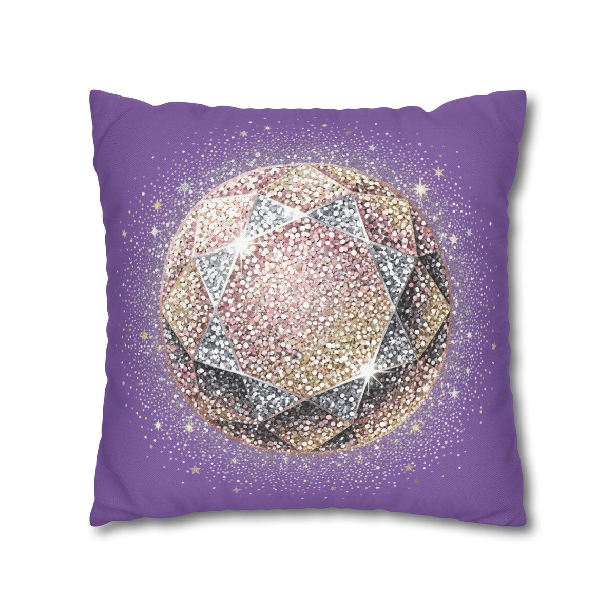 Glittery Light Purple Spun Polyester Square Pillowcase