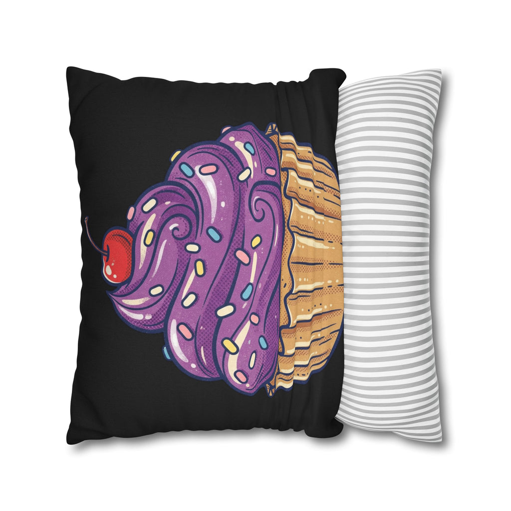 Cupcake Art Pillowcase — Purple Frosting Decorative Throw Pillowcase- Black