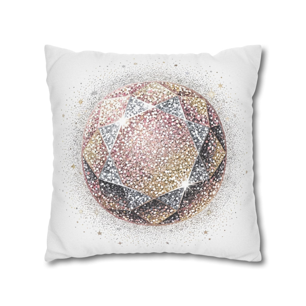 Glittery Spun Polyester Square Pillowcase- White