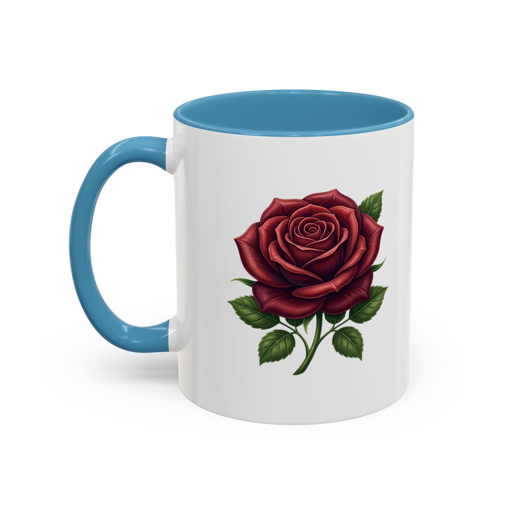 Red Rose Accent Coffee Mug — Floral Ceramic Coffee Cup (11/15oz)