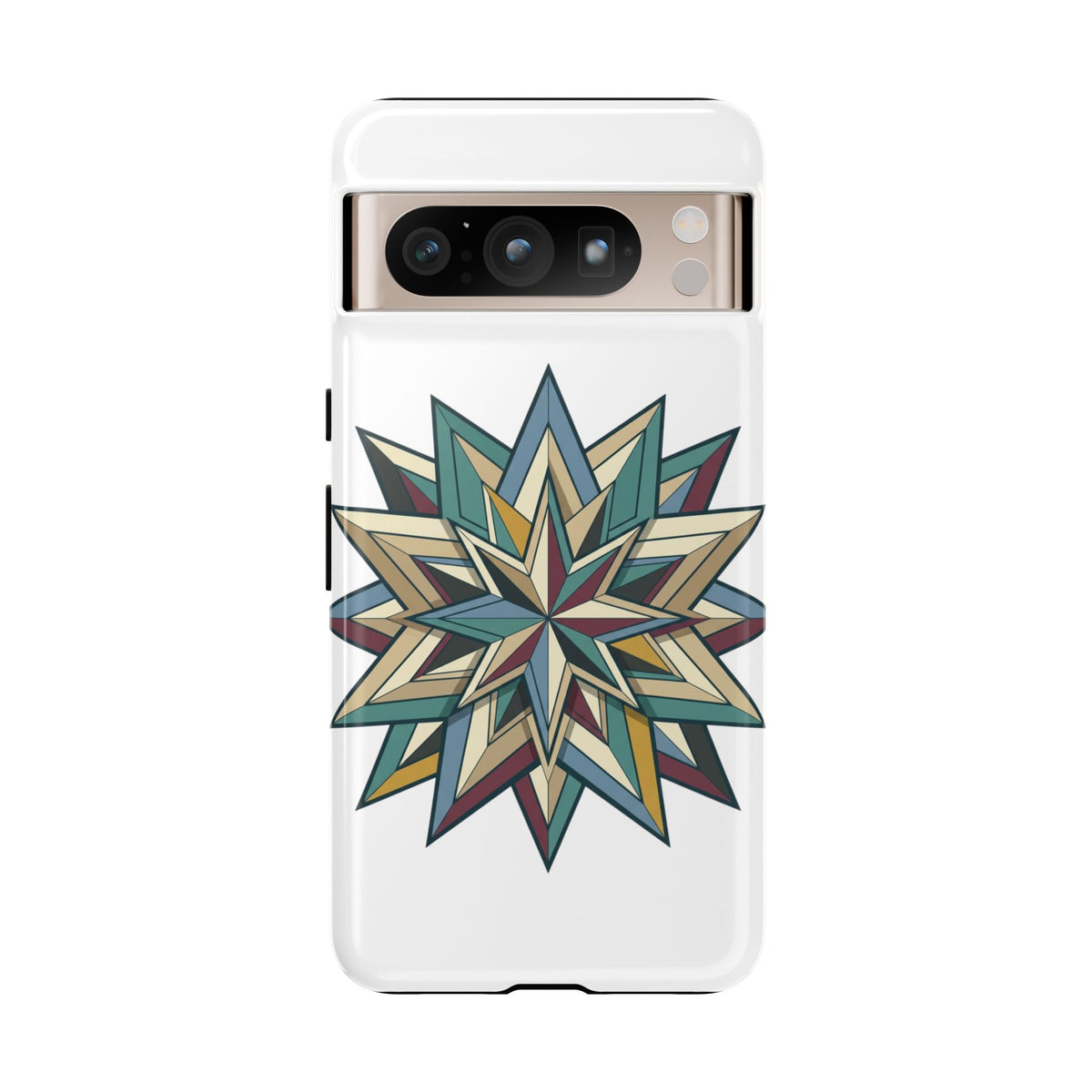 Geometric Star Phone Case — Teal & Earthtone Mandala Design