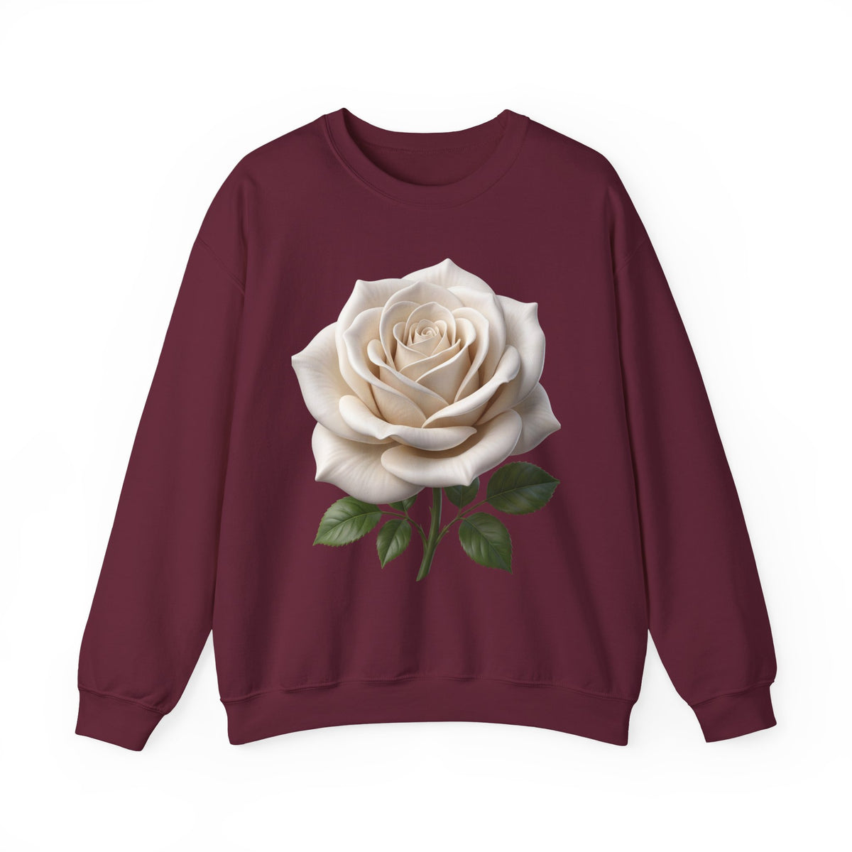 White Rose Crewneck Sweatshirt — Elegant Botanical Floral Pullover