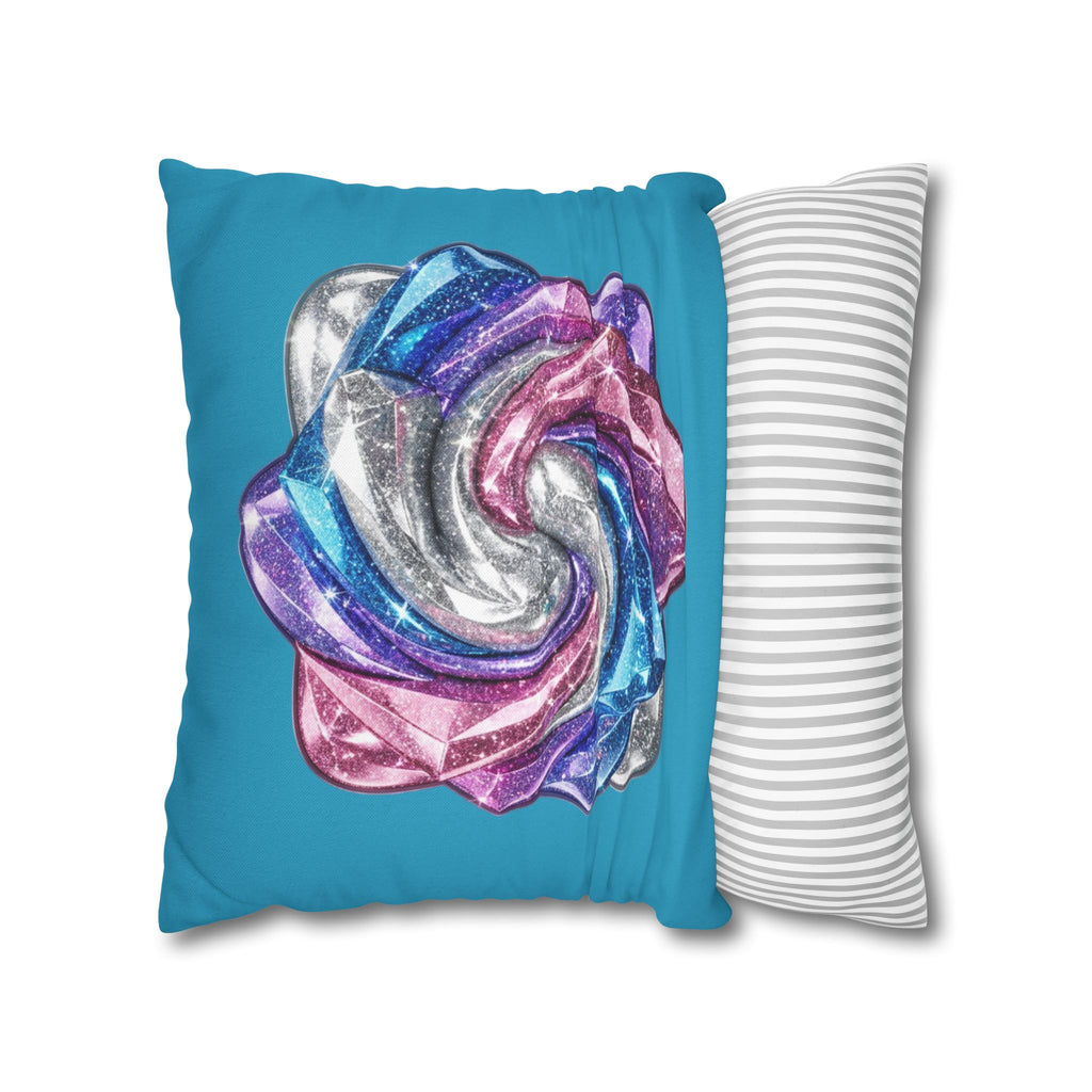3D Glitter Design Turquoise Spun Polyester Square Pillowcase