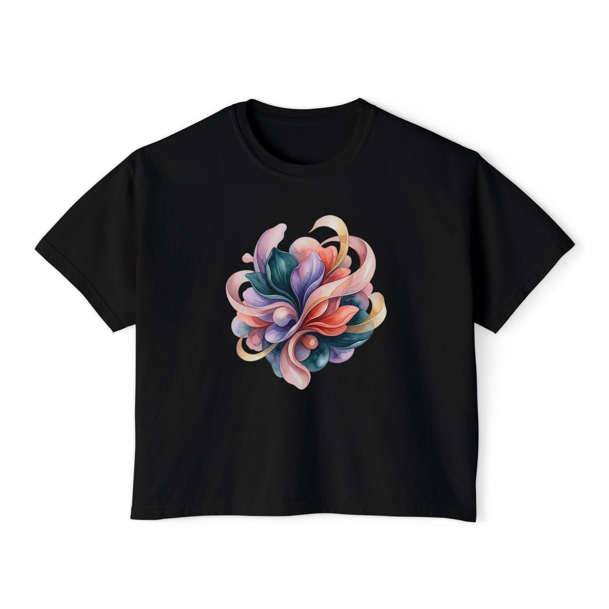 Women's Boxy Tee — Abstract Floral Swirl Graphic