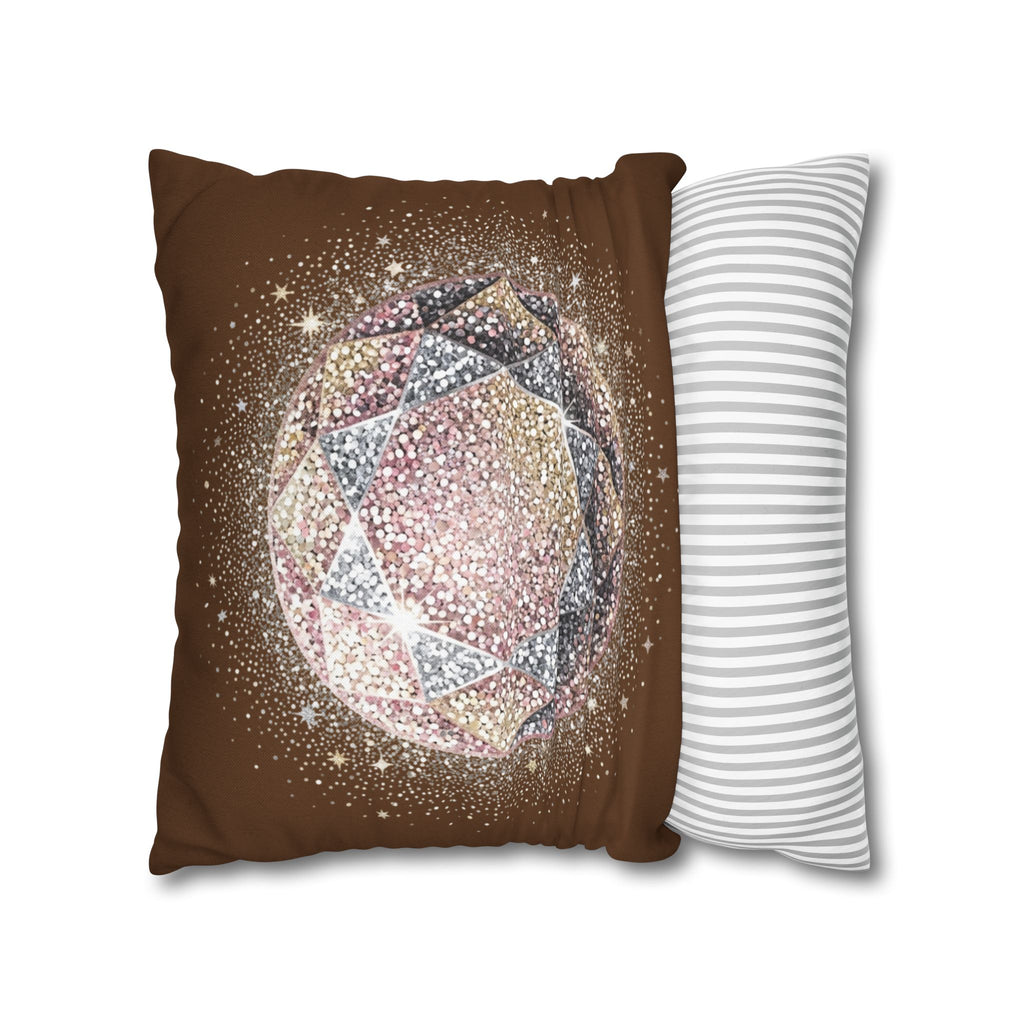 Glittery Brown Spun Polyester Square Pillowcase