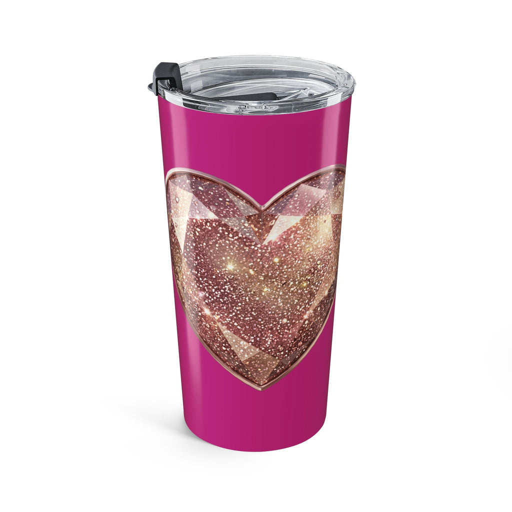 20oz Glitter Heart Tumbler – Insulated Travel Cup- Magenta