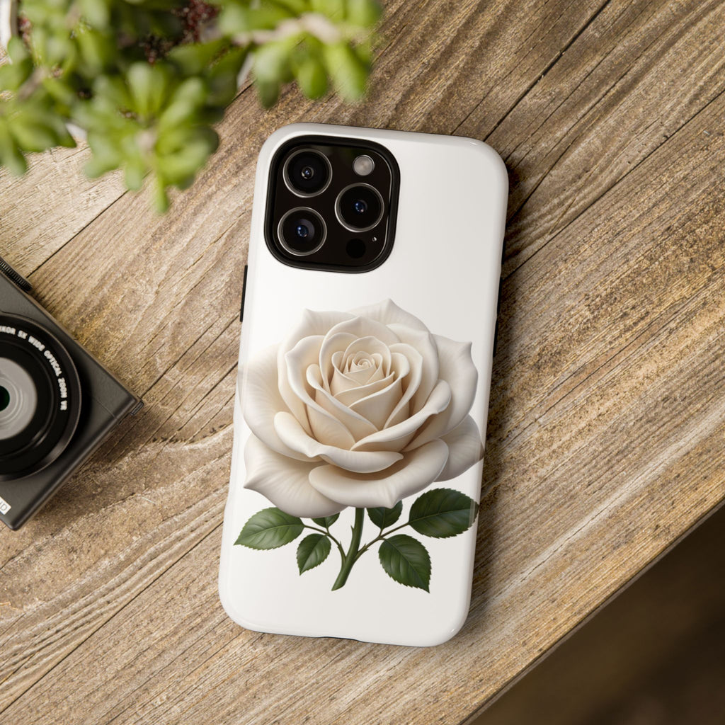 White Rose Tough Phone Case – Elegant Floral Protective Cover