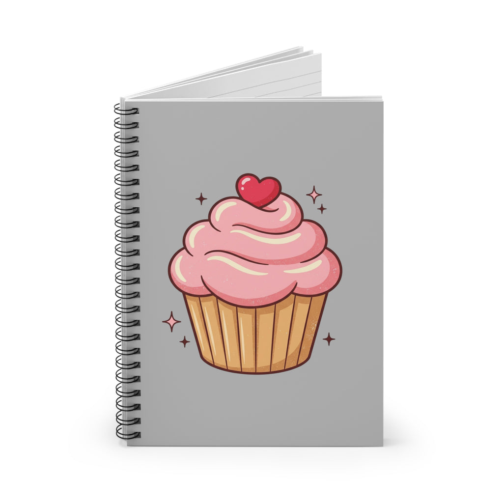 Pink Cupcake Spiral Notebook - Ruled Line- Light Grey