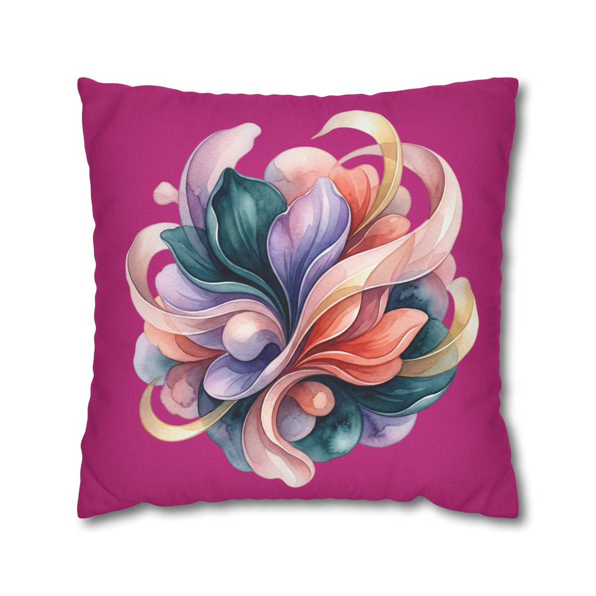 Floral Whirl Decorative Pillowcase — Pink Abstract Bloom Square Cushion Cover