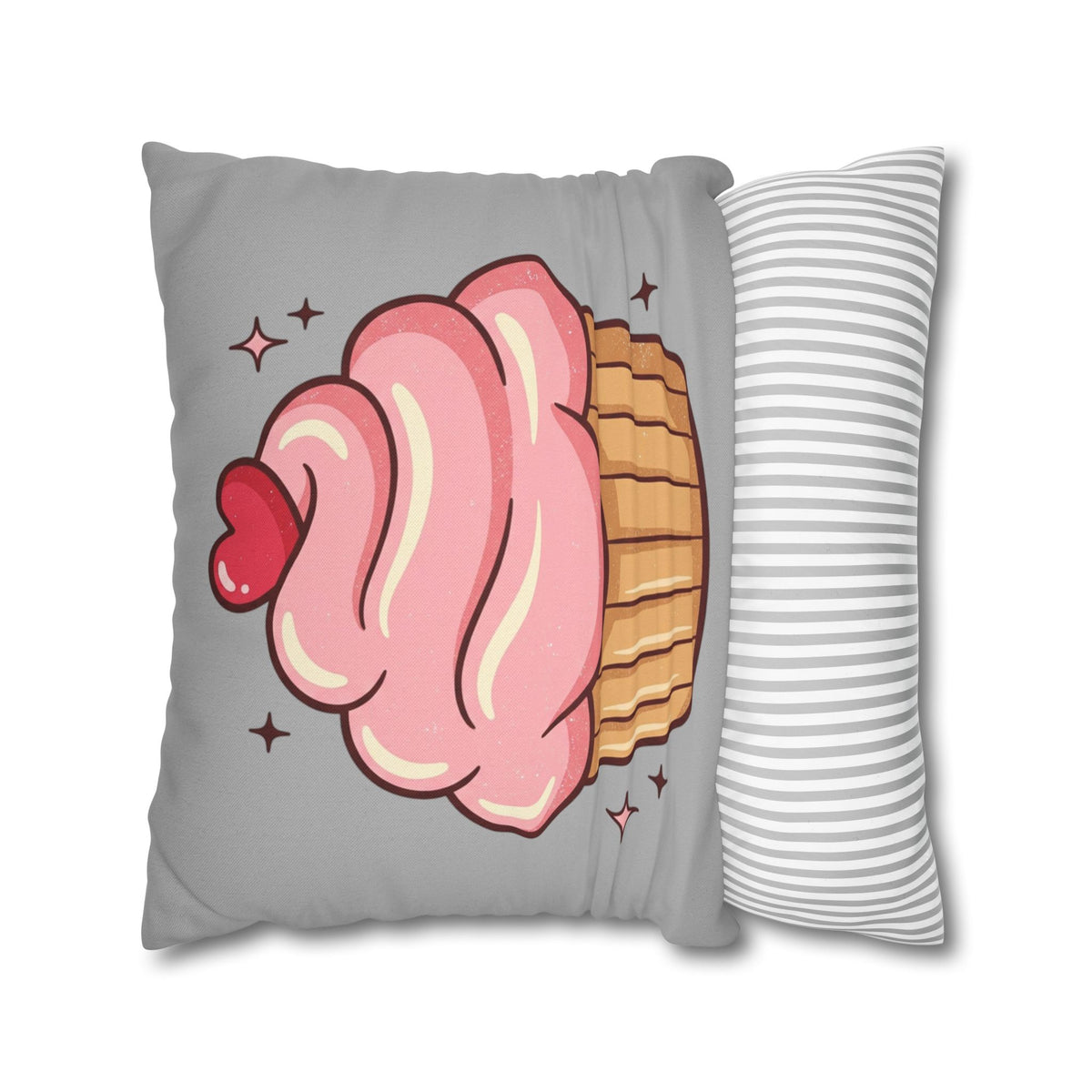 Pink Cupcake Spun Polyester Square Pillowcase- Light Grey