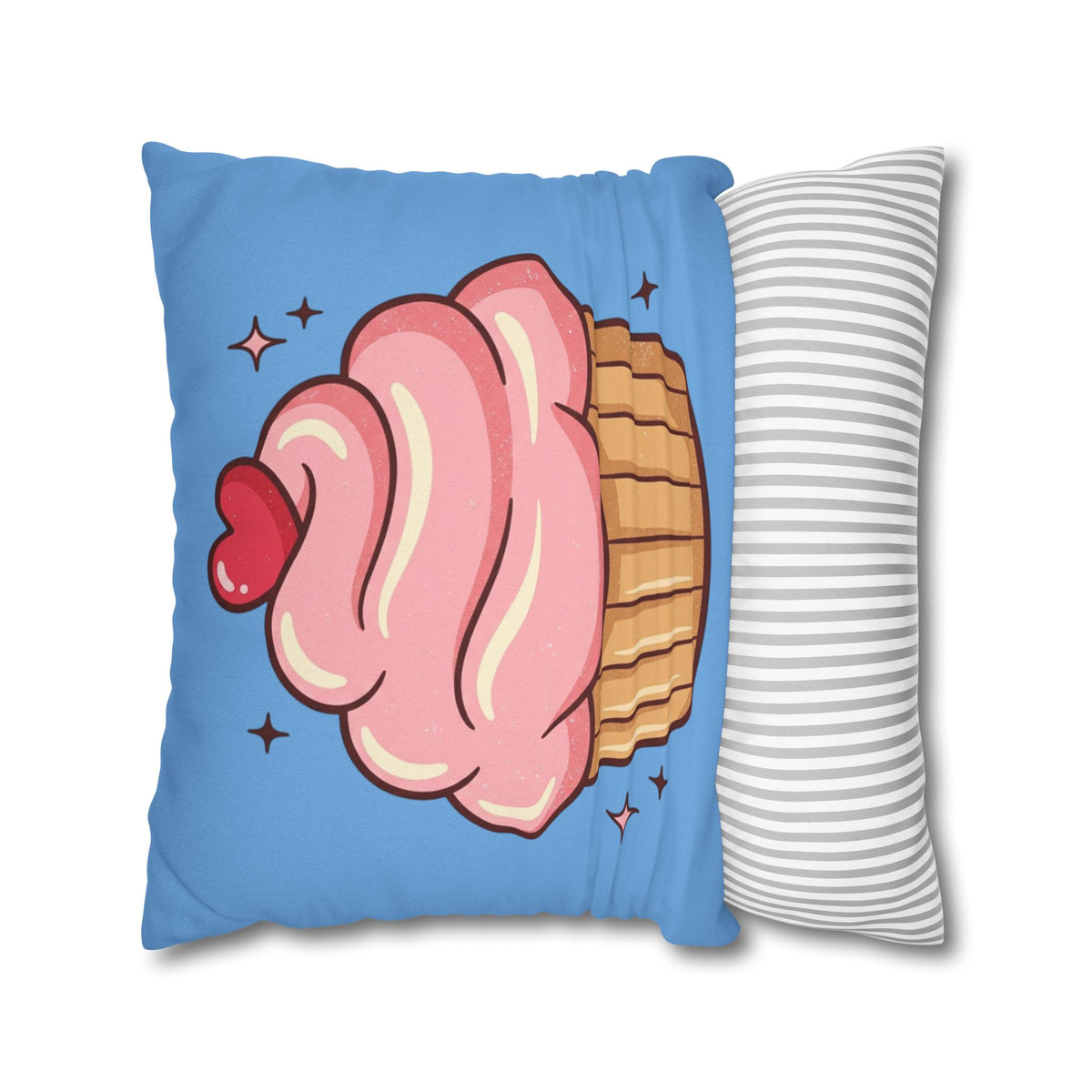 Pink Cupcake Spun Polyester Square Pillowcase- Light Blue