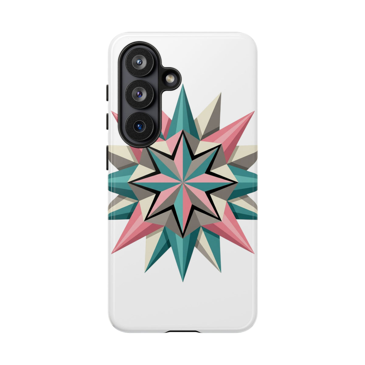 Geometric Star Tough Phone Case – Pink Teal Compass Design