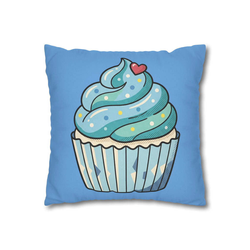 Blue Cupcake Throw Pillowcase — Cute Dessert Decorative Cushion Cover- Light Blue