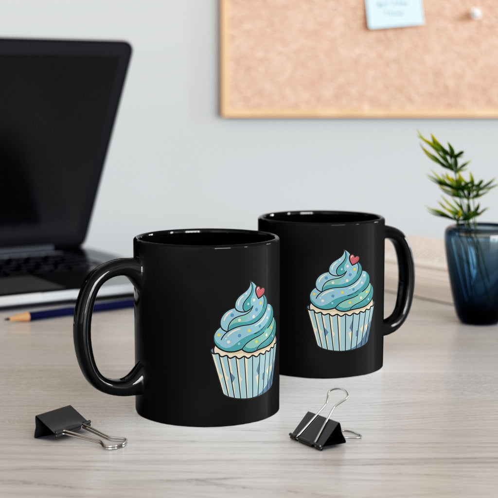 Blue Frosting Cupcake Black Mug (11oz, 15oz)
