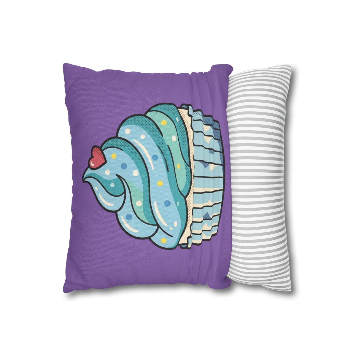 Cupcake Throw Pillow - Cute Blue Frosting Decorative Cushion for Kids’ Rooms, Nurseries & Baker Gift- Light Purple
