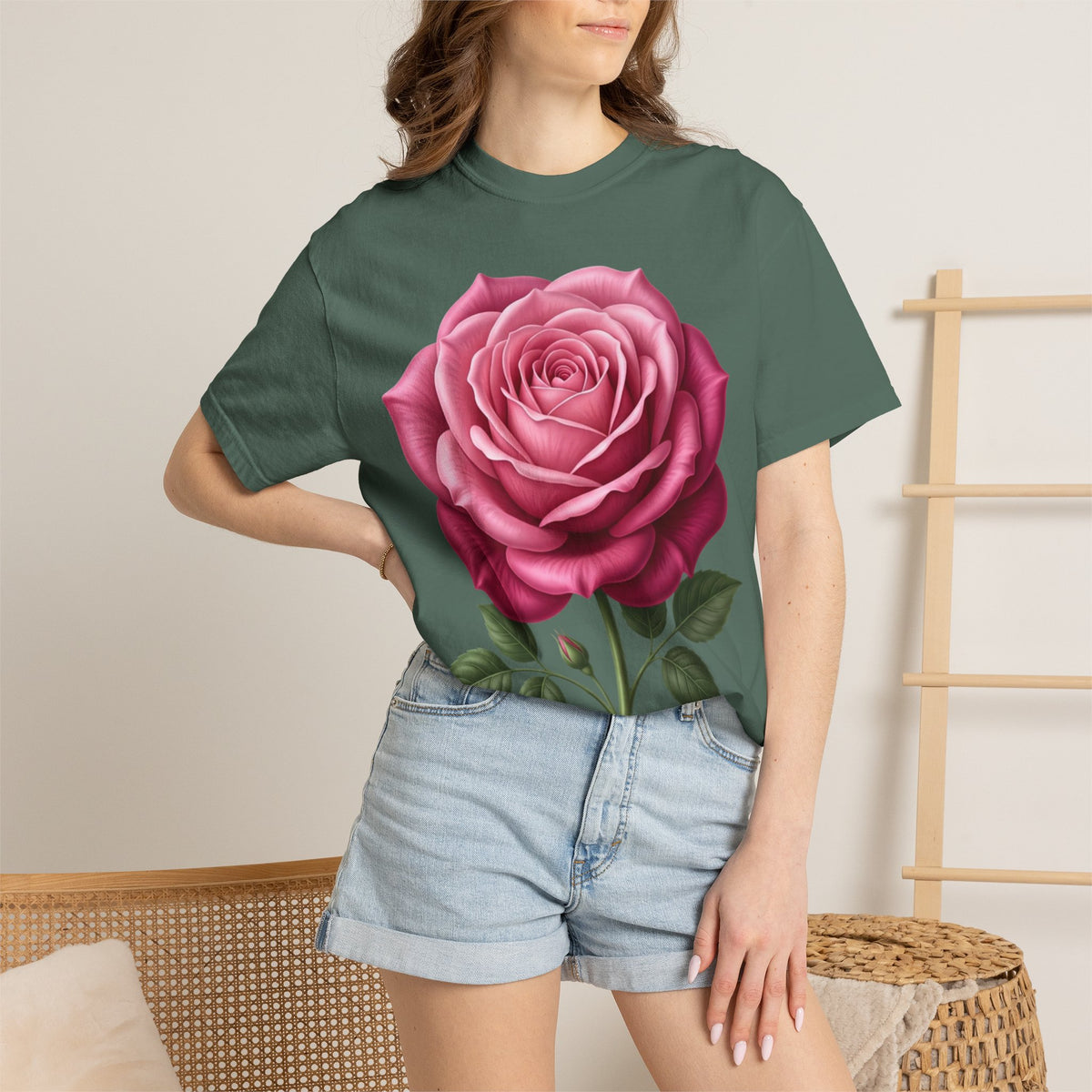 Vintage Pink Rose T-Shirt — Botanical Floral Graphic Tee