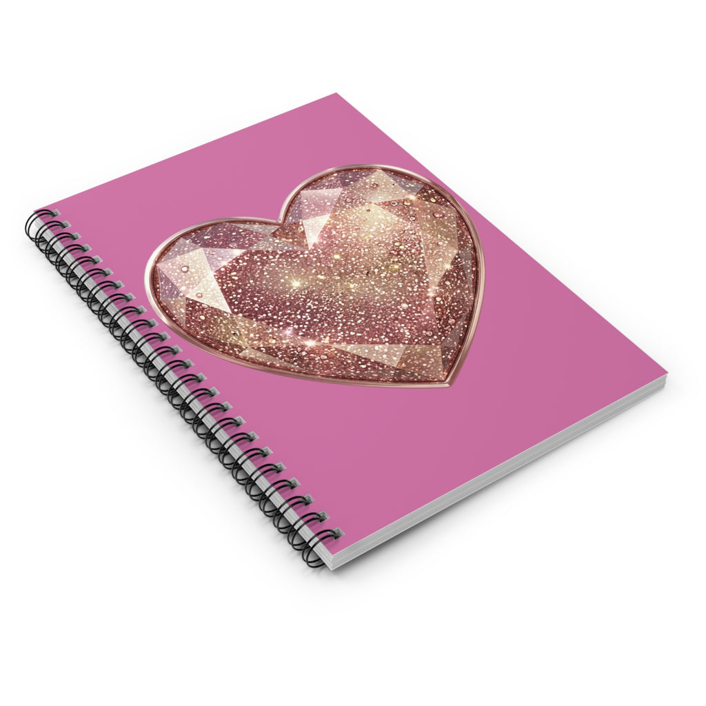 Pink Glitter Gem Heart Spiral Notebook — Ruled Journal for Teens & Gifts- Light Pink