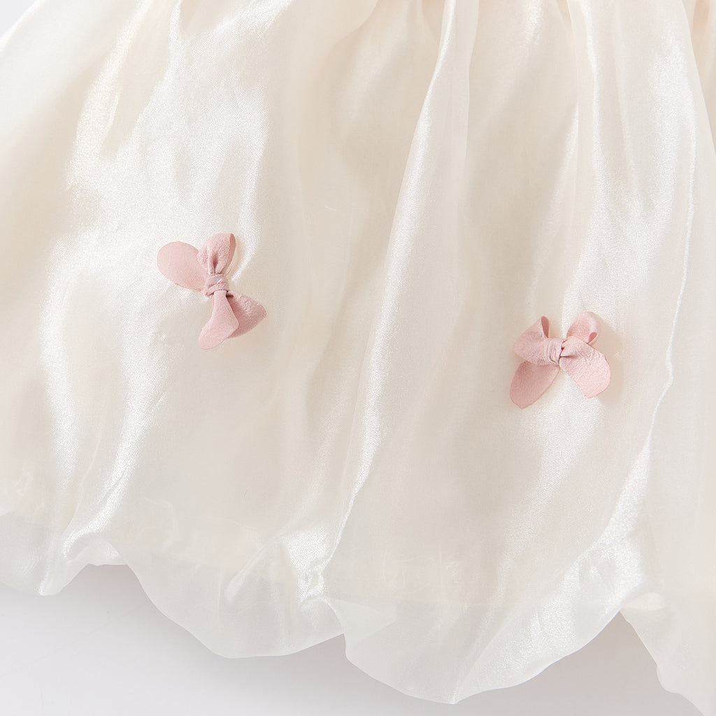 Sleeveless Bow Lace Top Dress for Toddlers and Babies, Sweet Floral Dress for Girls