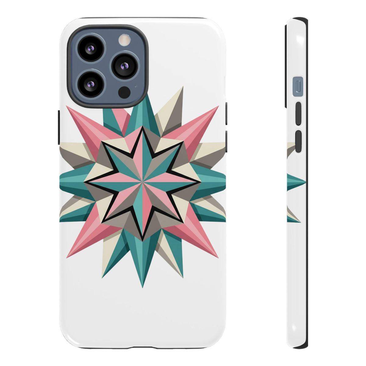 Geometric Star Tough Phone Case – Pink Teal Compass Design