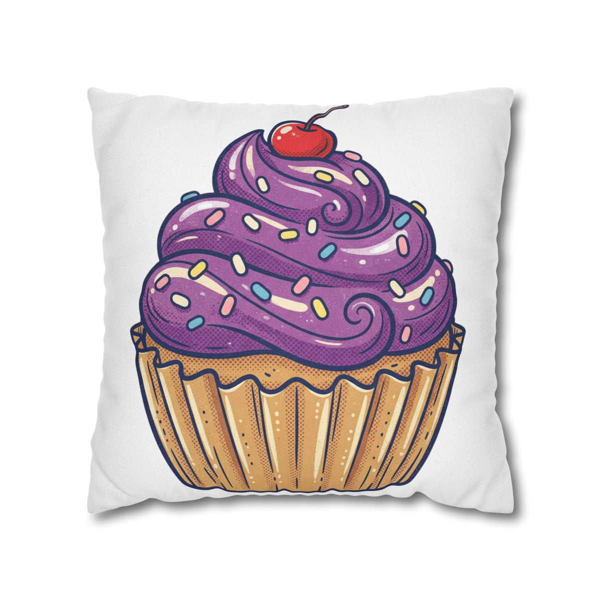 Cupcake Pillowcase — Cute Purple Frosting Decorative Throw Pillow Cover- White