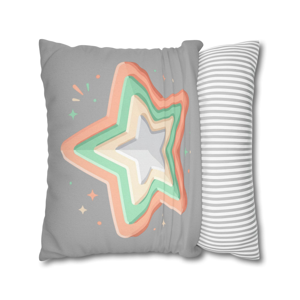 Star Shape Grey Spun Polyester Square Pillowcase