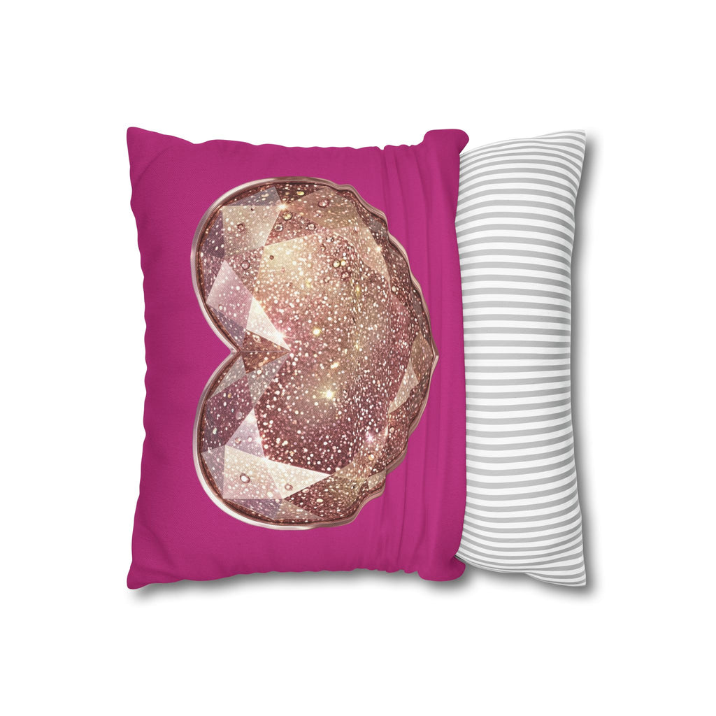 Sparkling Rose Gold Heart Throw Pillowcase- Magenta