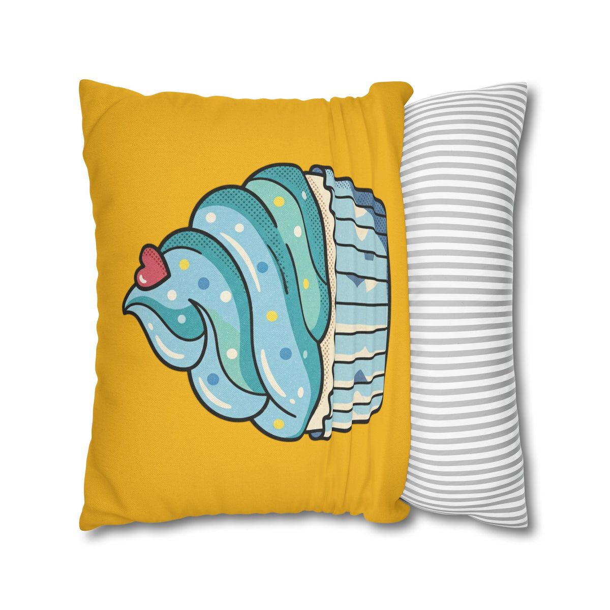 Cute Blue Cupcake Decorative Pillowcase — Whimsical Dessert Accent for Kids’ Rooms & Bakeries- Yellow