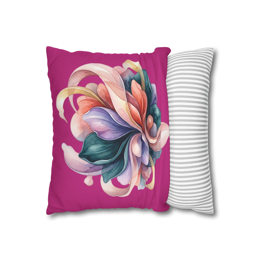 Floral Whirl Decorative Pillowcase — Pink Abstract Bloom Square Cushion Cover