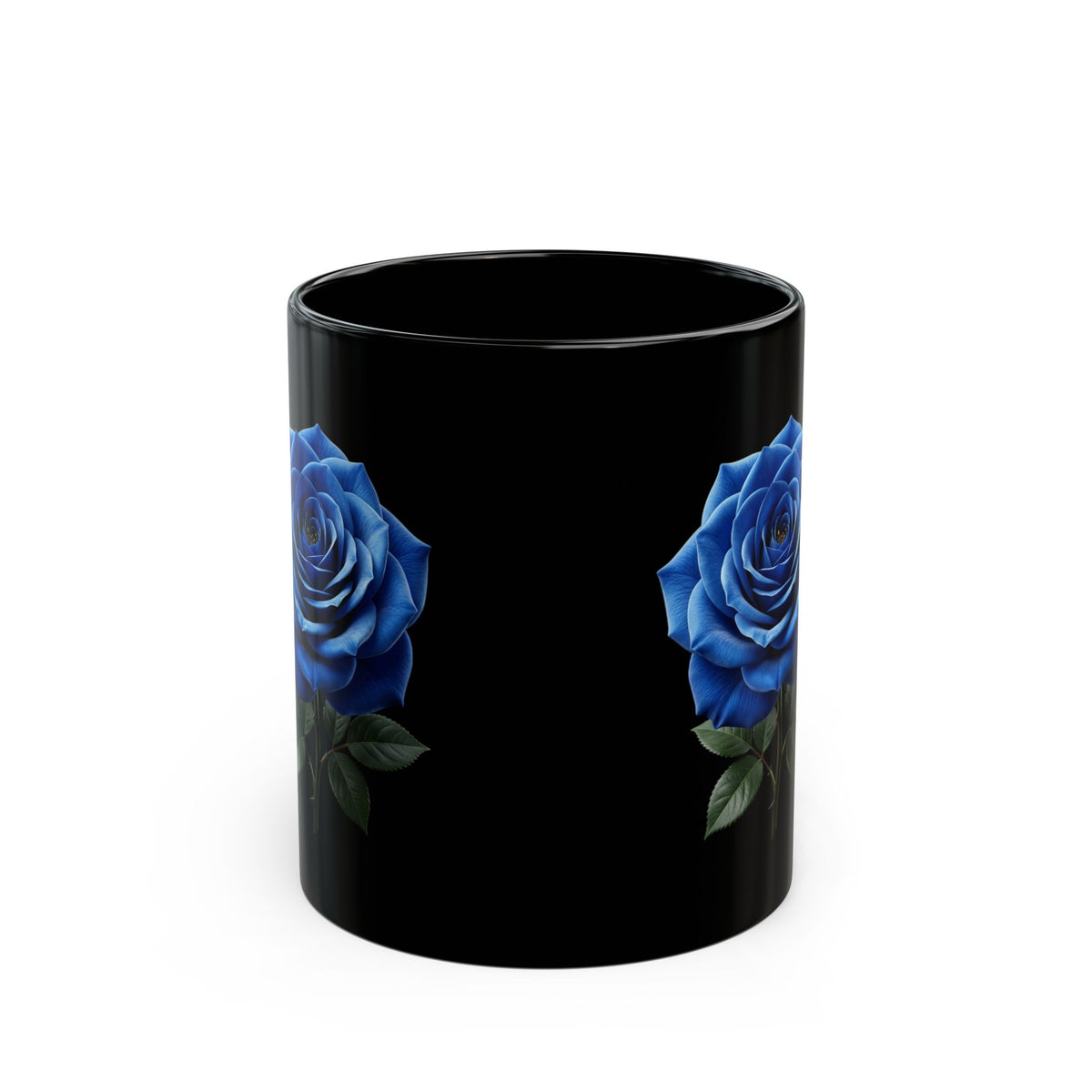 Blue Rose Black Mug — Elegant Floral Coffee Cup (11oz/15oz)