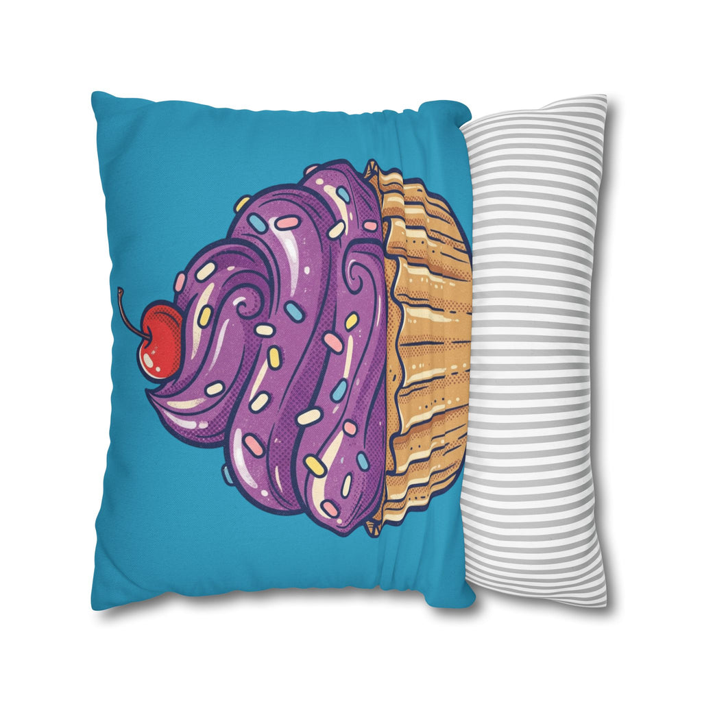 Cupcake Pillowcase — Cute Purple Frosting Decorative Throw Pillow- Turquoise