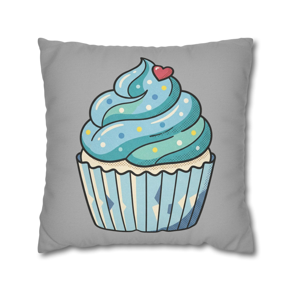 Cupcake Pillowcase — Cute Blue Dessert Decorative Throw Pillow- Light Grey