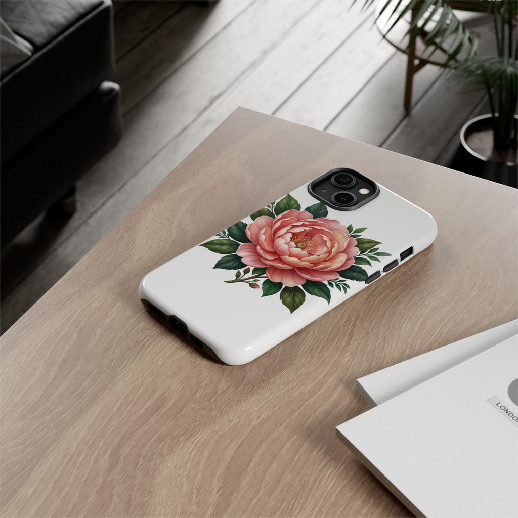 Floral Peony Tough Phone Case — Protective Botanical iPhone Cover