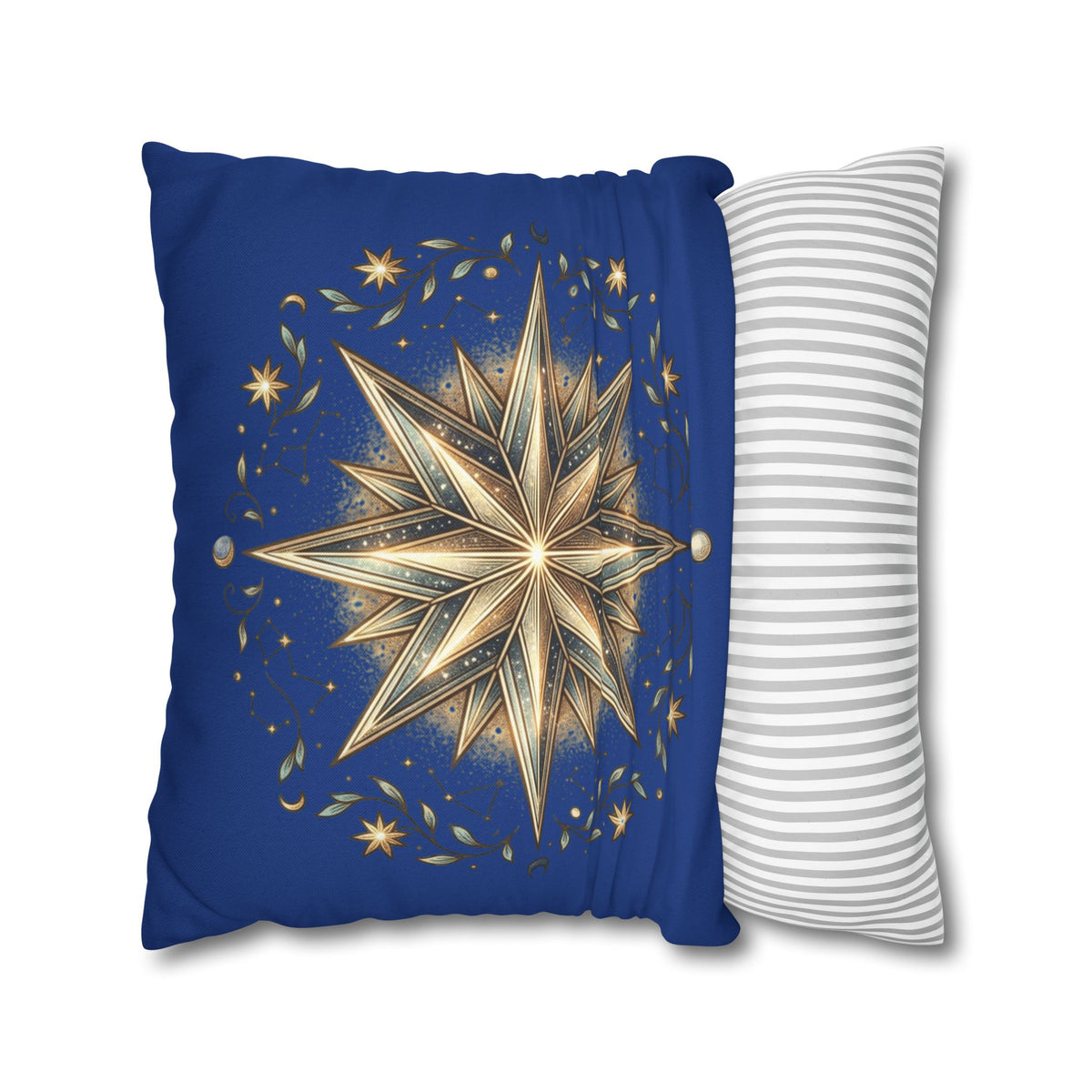 Star Print Navy Spun Polyester Square Pillowcase