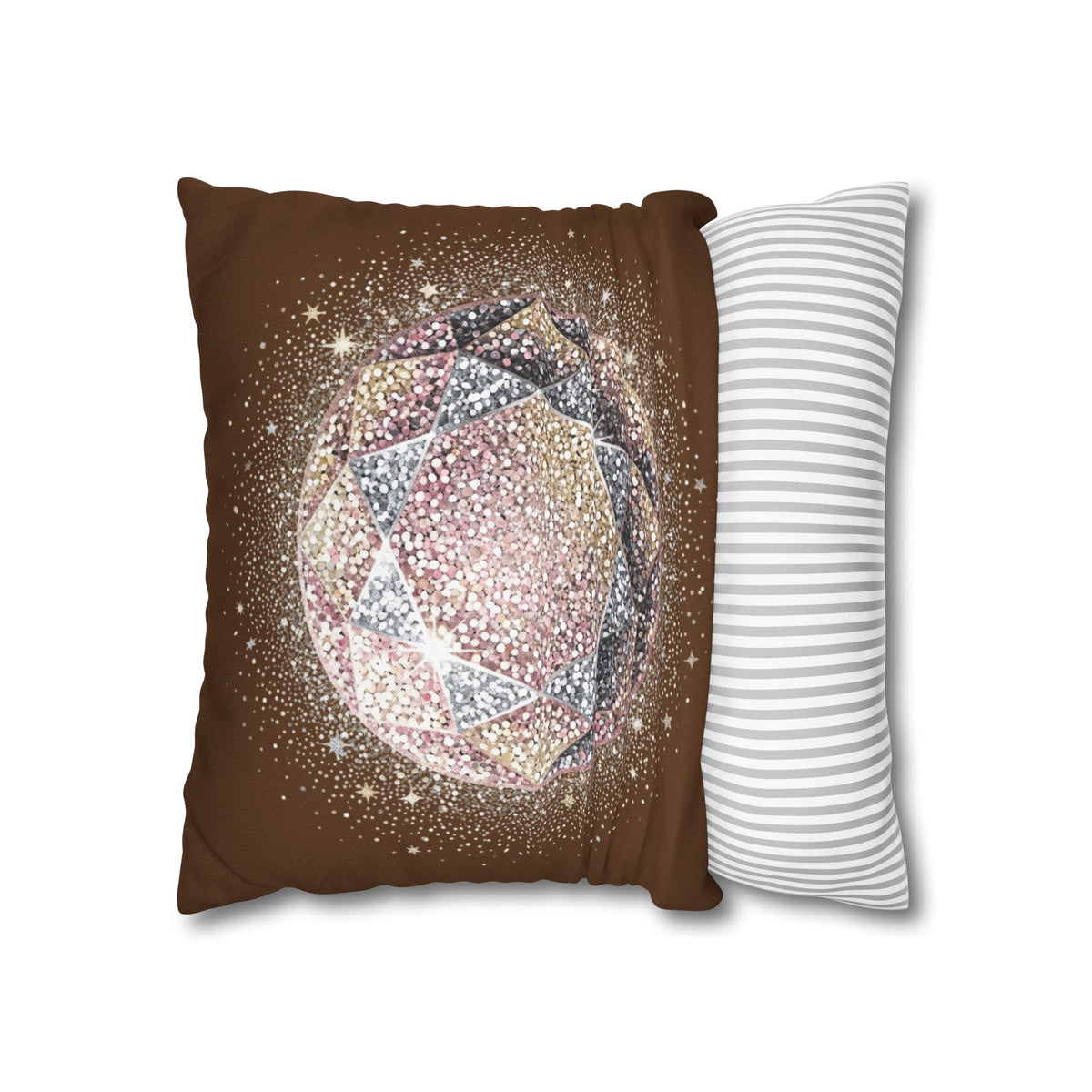 Glittery Brown Spun Polyester Square Pillowcase
