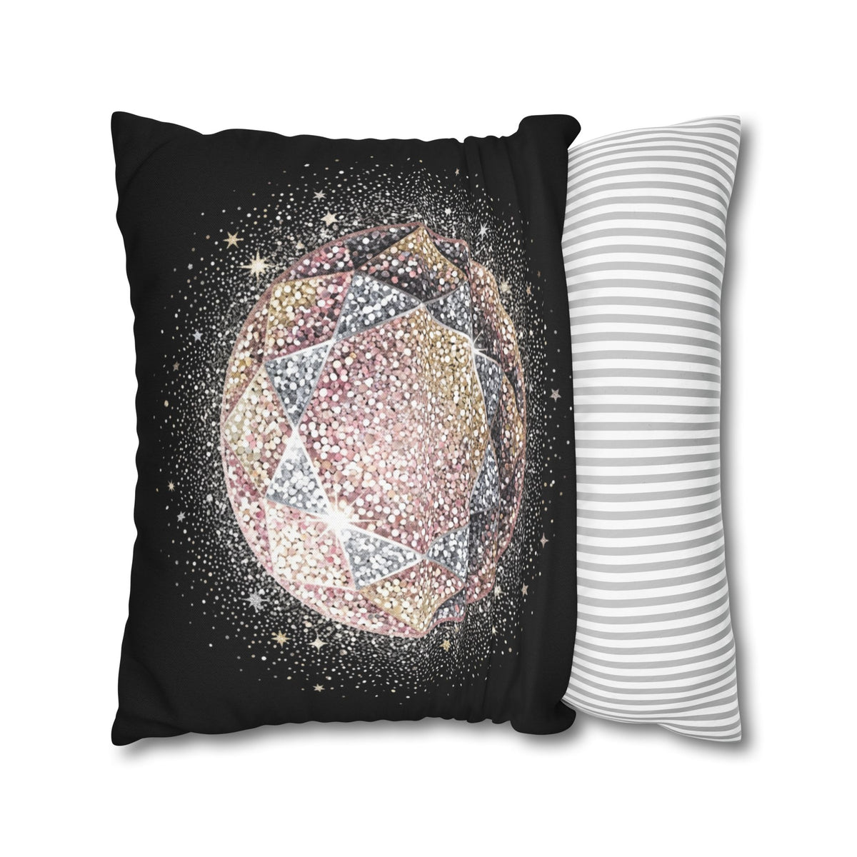 Glittery Black Spun Polyester Square Pillowcase