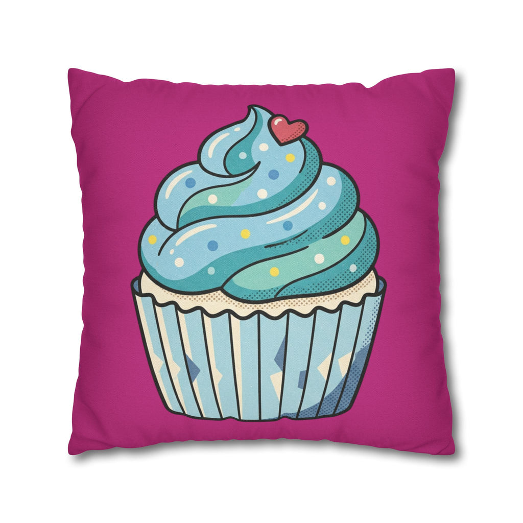 Cupcake Throw Pillow — Cute Blue Frosting Decorative Pillowcase- Magenta