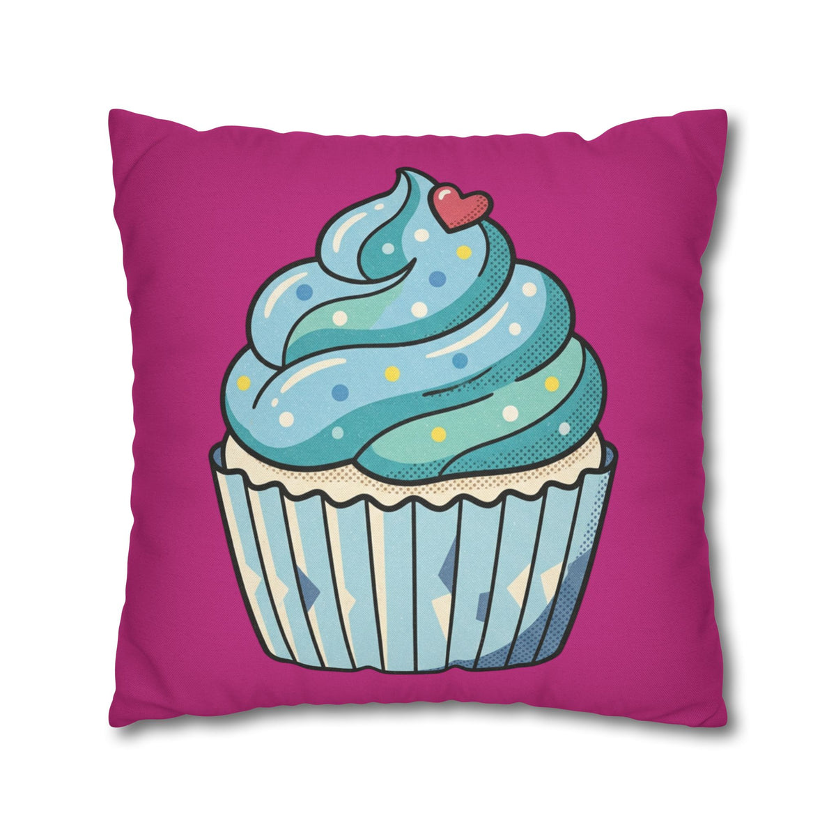 Cupcake Throw Pillow — Cute Blue Frosting Decorative Pillowcase- Magenta