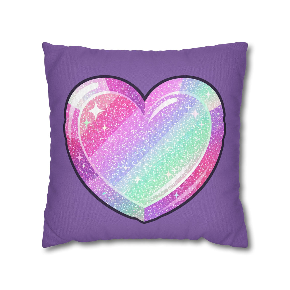 Pastel Glitter Heart Pillowcase Spun Polyester Square Pillowcase- Light Purple