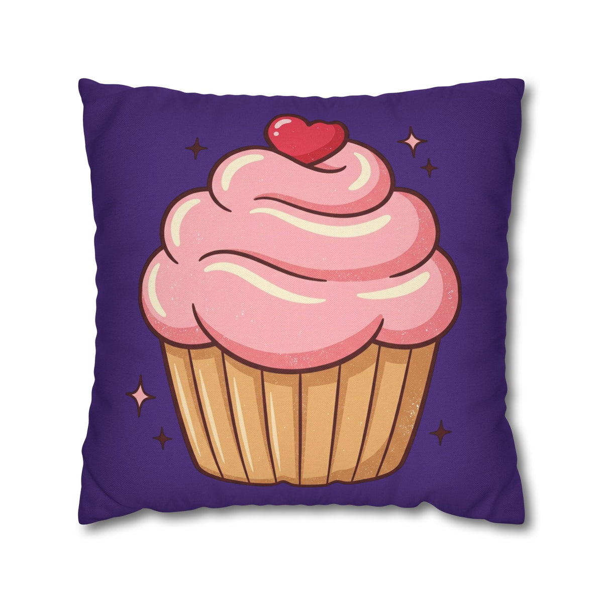 Pink Cupcake Spun Polyester Square Pillowcase- Dark Purple