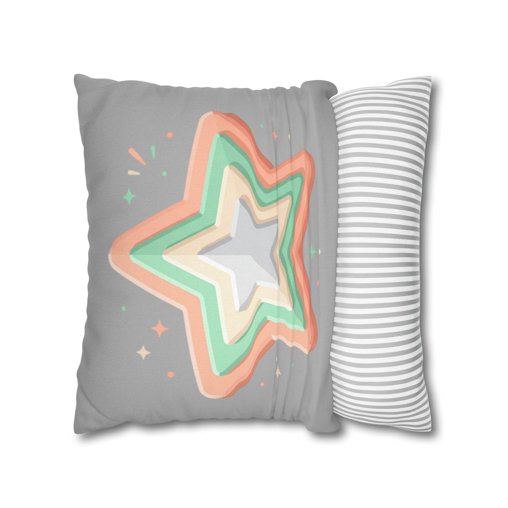 Star Shape Grey Spun Polyester Square Pillowcase
