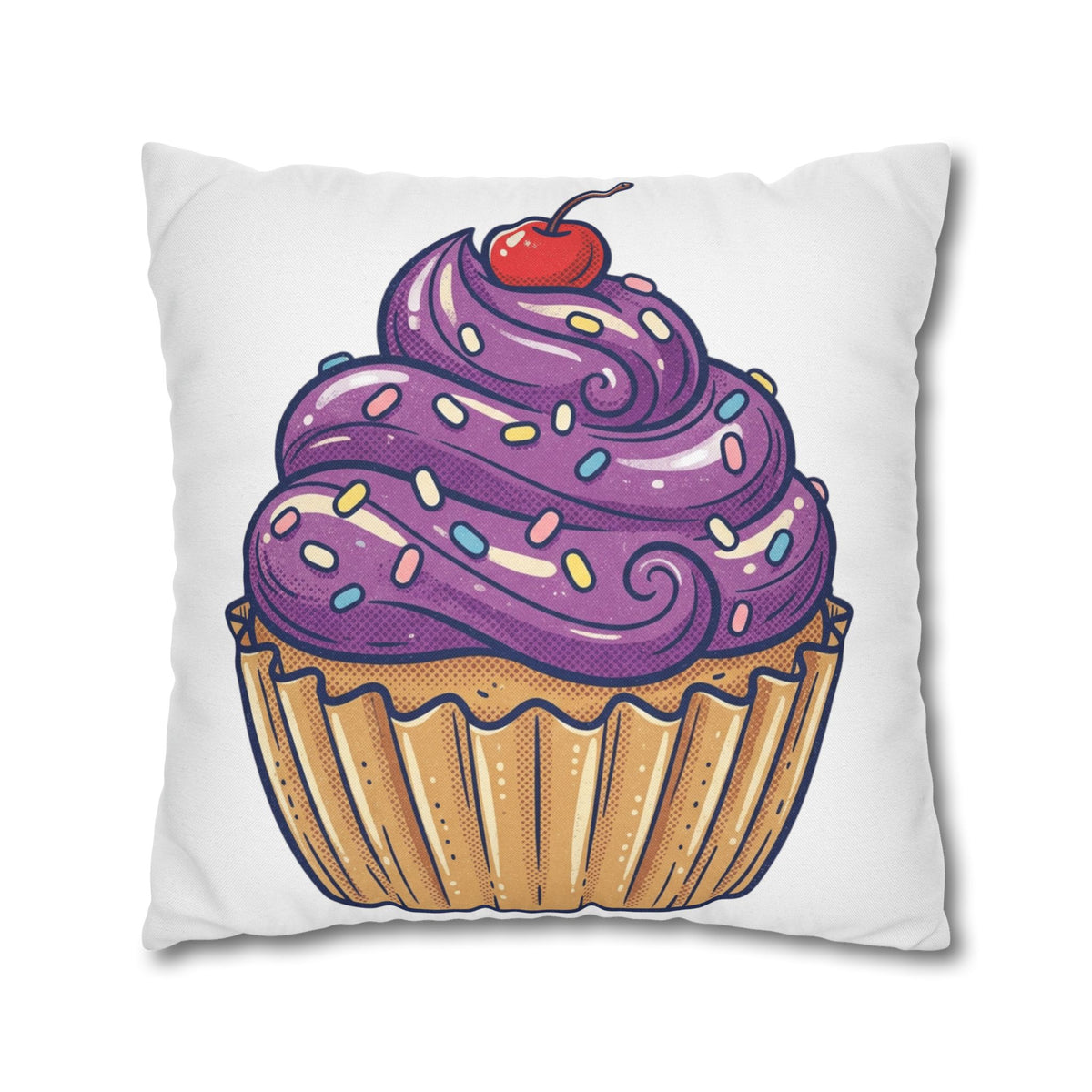 Cupcake Pillowcase — Cute Purple Frosting Decorative Throw Pillow Cover- White