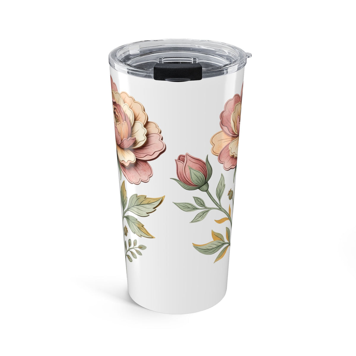 Floral Rose 20oz Tumbler — Vintage Pink Peony Travel Cup