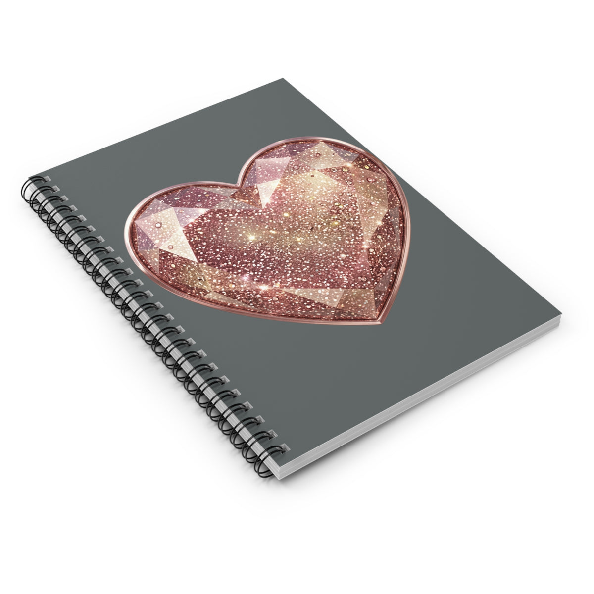 Sparkling Rose Gold Heart Spiral Notebook — Ruled Journal for Notes & Gifts- Dark Grey