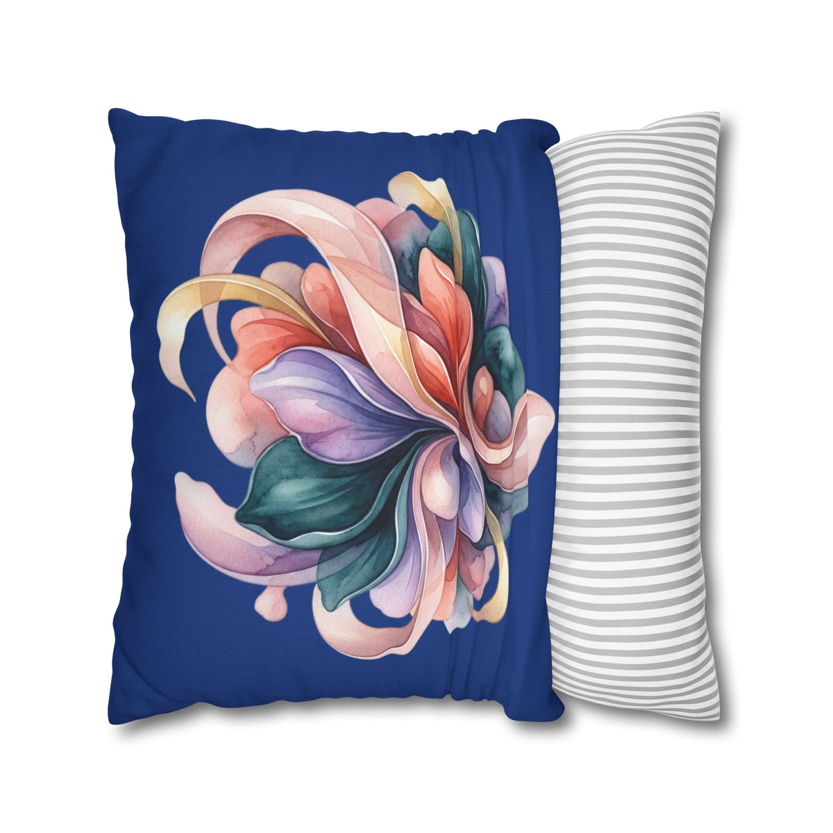 Floral Swirl Decorative Pillowcase — Vibrant Abstract Blossom on Navy