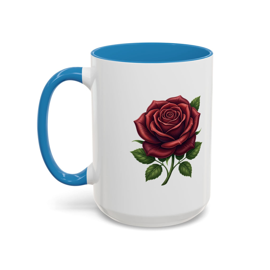 Red Rose Accent Coffee Mug — Floral Ceramic Coffee Cup (11/15oz)